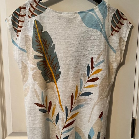 NWT CYNTHIA ROWLEY Tropical Botanical Print Linen Slub Knit Top Size Small - Picture 2 of 4